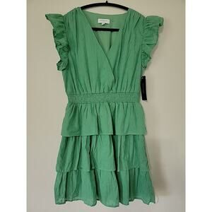 GILLI Womens Ruffle Smocked Dress Short Green Eyelet Sleeveless Size Medium NWT